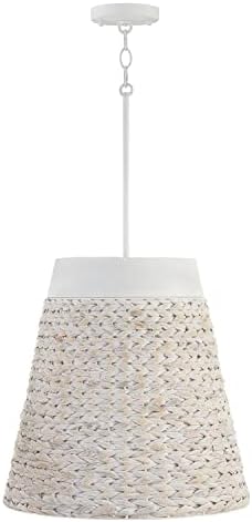 Capital Lighting 343941HW Tallulah Handcrafted Mango Wood and Water Hyacinth Bell Pendant Ceiling Light Fixture, 4-Light 240 Total Watts, 18"H x 18"W, Chalk Wash