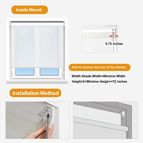 Persilux Solar Roller Shades Blinds For Windows (23" W X 72" H, White) Flame Retardant, Light Filtering Uv Protection Custom Sheer Shades For Indoor Windows, Easy To Install #TOP6