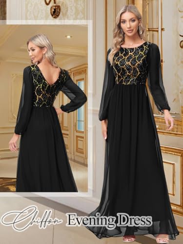 Women's Sparkly Sequin Dress Chiffon Long Sleeves Evening Gowns Mother of The Bride Bridesmaid Formal Maxi Dresses3