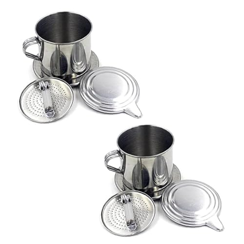 Clockjuan Vietnamesischer Kaffeefilter, Edelstahl, für Zuhause, Küche, Büro, Outdoor, 2 Stück