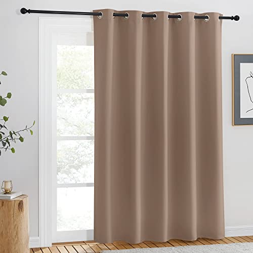 NICETOWN Door Curtain 84 inch Length for Bedroom - Room Darkening Light Blocking Thermal Insulated Solid Ring Top Blackout Window Drapes for Living Room (1 Panel, W66 x L84, Cappuccino)