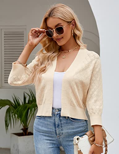 Image of Shermia Women's 3 /4 Sleeve Cropped Cardigan Sweater Open Front Short Shrugs Cardigans Lightweight Sweaters