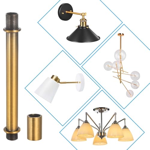 Image of PATIKIL Straight Pipe Lamp Stems Rod Kit, 2 Set M10 Carbon Steel 150mm(5.91 inch) Long Double End Thread Rod with Coupling Nuts Sleeve Connector for Table Lamps Chandeliers,Copper Gold