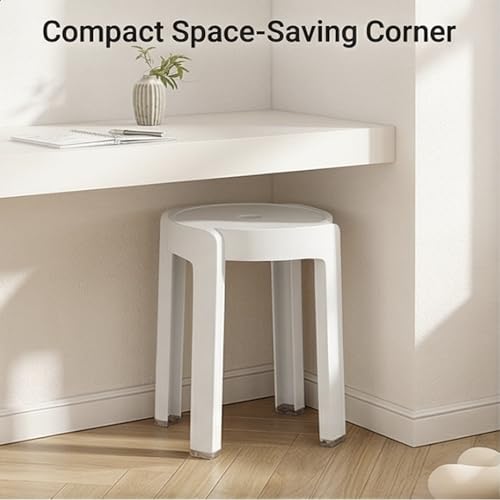 Image of The Artment White Tivo Set of 1 Plastic Stool Modern Stackable Multipurpose Stool with Anti-Slip Base | Lightweight Waterproof PP Stool for Bathroom, Kitchen, Balcony & Living Room, Home & Office