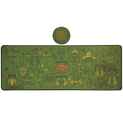 Schreibtischunterlage und Untersetzer-Set The Herr der Ringe Großes Computer-Mauspad mit passendem Getränkeuntersetzer Mittelerd-Karten-Design offizielles Lizenzprodukt
