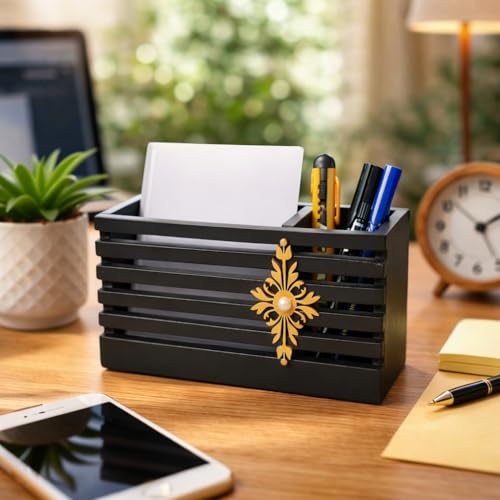 Image of Decorative Embossed Design Pencil and Pen Stand | Desk Organizer for Stationery Storage | Suitable for Office Desk, Study Table, Home and Workspace Use (Design 10)