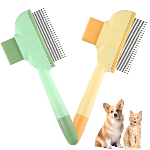 Hpmjz 2 Stück Fellbürste Katze Katzenbürste Selbstreinigender Flohkamm Selbstreinigende Haustierbürste mit Auslöseknopf Edelstahl-Metallzahnkamm für Hunde Reinigung Von Losem Verknotetem Fell