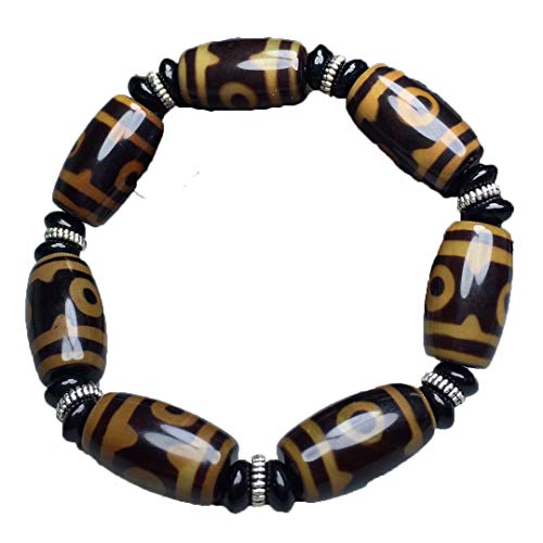 Bracelet de perles Dzi à trois yeux en agate calcédoine du Tibet authentique