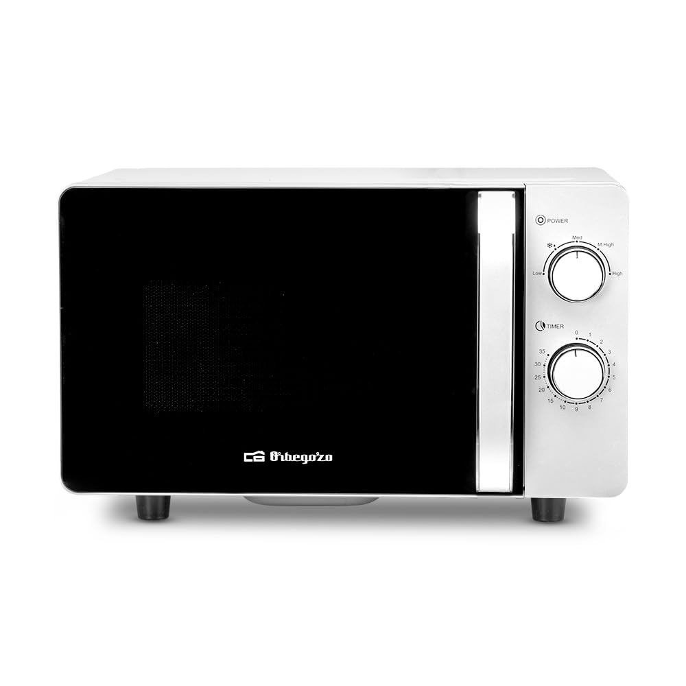 Microondas Orbegozo MI 2060 CE, 20 Litros, 700 W, Sin plato giratorio, apta para platos cuadrados, 5 niveles de potencia.
