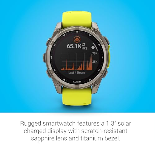 Image of Garmin Fenix 8, 47mm, Solar, Sapphire, Smartwatch, Titanium with Amp Yellow /Graphite Silicone Band