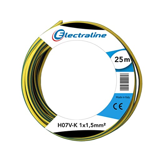 Electraline 15102 Cavo Unipolare N07V-K, Sezione 1x1.5 mm, 25 mt, Verde/Giallo