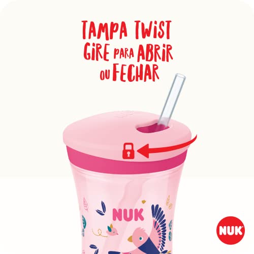 Copo Action com Canudo NUK Evolution Muda de Cor 230ml - Rosa