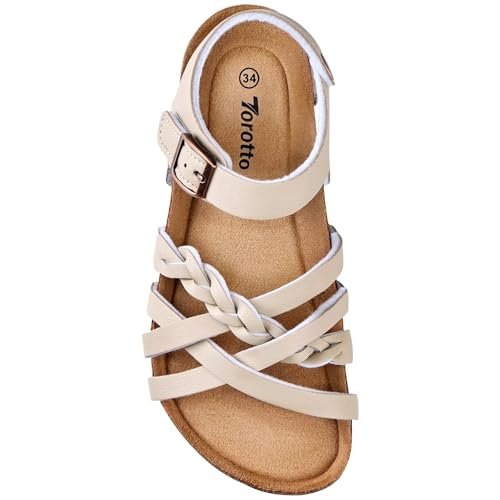 Image of Torotto Girls Sandals with Cork Footbed Adjustable Buckle Casual Slides Sandals Open Toes Flat for Kids Toddler
