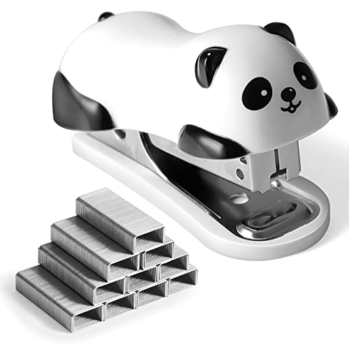 Mini Cute Panda Desktop Stapler, Fun Stapler for 12 Sheet Capacity, Stapler with 1000PCS No.10 Staples & Built-in Staple Remover (1 Pack)