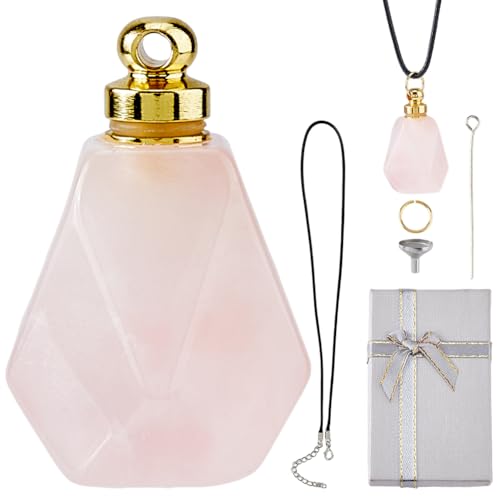 DELORIGIN Catene di urna di cristallo per cenere, urna ricordo naturale, quarzo rosa, bottiglie di profumo, ciondolo con urna e cenere, ciondolo commemorativo con imbuto di cenere per animali