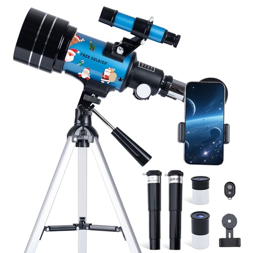 FREE SOLDIER Telescope for Kids 70mm Aperture Astronomical Refractor Telescopes for Beginners (15X-150X) 300mm Telescope for Adults High Powered with A Phone Adapter & A Wireless Remote (Blue)