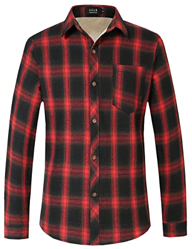 SSLR Chemise à manches longues doublée en polaire pour homme, rouge/noir, L Cover