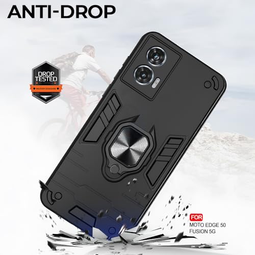 Image of AESTMO Moto Edge 50 Fusion Back Case Cover | Tough Armor Bumper | Ring Holder & Kickstand in-Built | 360 Degree Protection Cover for Moto Edge 50 Fusion (Black)