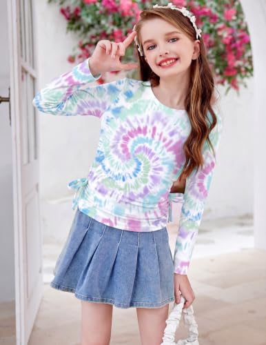 Image of Arshiner Girls Long Sleeve Shirts Ruched Knot Side Tunic Blouse Tee Tops
