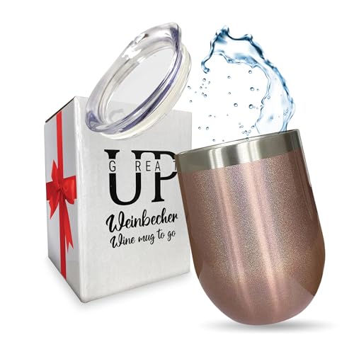 UP GREAT Stainless Steel Mulled Wine Cup Wine Glass Wine Cup to Go with Lid I Small Gift Easter Mother's Day Gift for Women Girlfriend Colleague I Camping Gadgets Motorhome