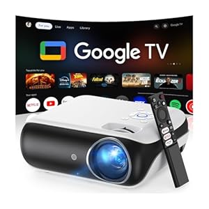 Official Google TV Smart Beamer 4k, HAPPRUN 25000L Full HD Beamer Heimkino mit Dolby Audio, Wi-Fi & Bluetooth, Integrierte Streaming-Apps, 300" Projektor Kompatibel mit Spielkonsolen und Handy