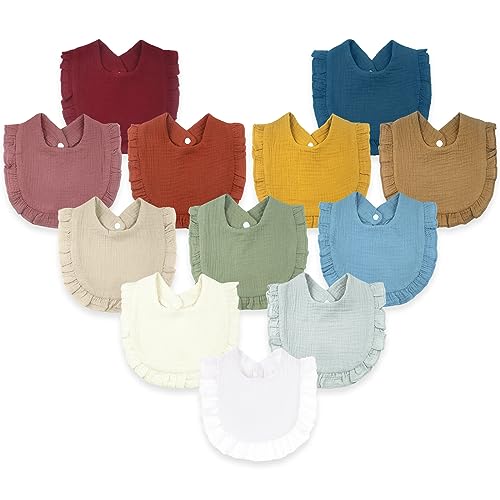 Image of DOSMINE Baby Drool Bibs for Unisex Girls Boys 12 Pack Baby Muslin Bibs for Drooling and Teething