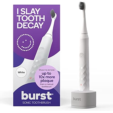 BURST Original Sonic Electric Toothbrush for Adults - Soft Bristle Toothbrush for Deep Clean, Stain & Plaque Removal - 3 Sonic Toothbrush Modes: Teeth Whitening, Sensitive, Massage - White Cover