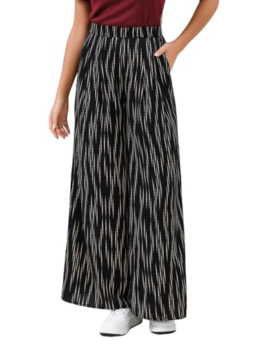 DERAX Women's Wide Leg Palazzo Pants Summer High Waist Flowy Beach Boho Floral Lounge Pants Lightweight Trousers Pockets3