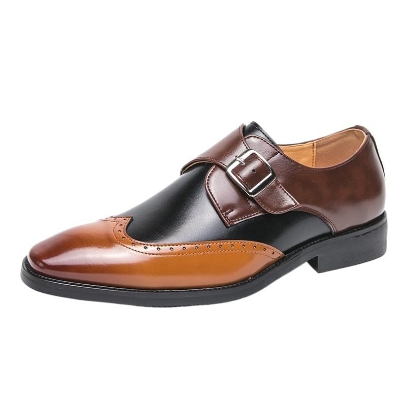 Two Tone Monk Brogue Dress Oxford Formal Shoes for Mens Vintage Casual Wedding Genuine Leather Pointed Toe Slip On Business Anti-Slip Non Slip Classic
