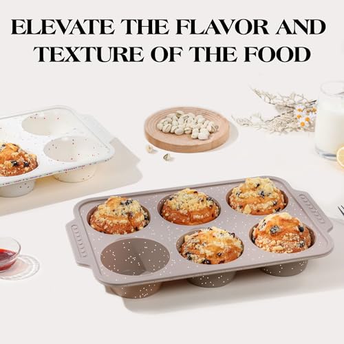 Image of 2 Pcs Silicone Jumbo Muffin Pan with Metal Frame, Non Stick Silicone Egg Molds with Handles, Round Silicone Molds for Baking for Oven, BPA Free (Brown, Cream