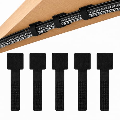 40 unidades de bridas de cable negras reutilizables de gancho y lazo para gestión de cables de escritorio, organizador de computadora debajo del escritorio para oficina en casa y juegos miniatura 1
