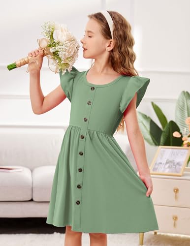 Arshiner Toddler Girls Dresses Flutter Sleeve Decorative Button Down A-line Sundress3