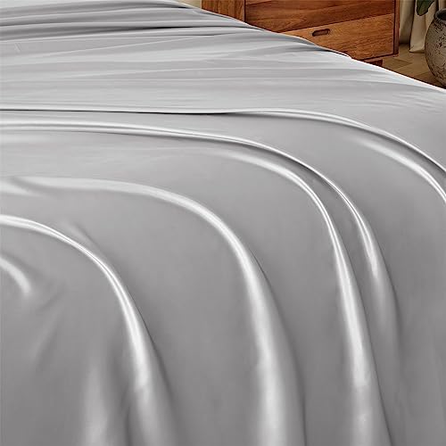 Image of Ersmak Satin Flat Sheet Only, Single Flat Sheet King, Luxury & Ultra Soft Silky Bedding Top Sheet for King Mattress - Grey