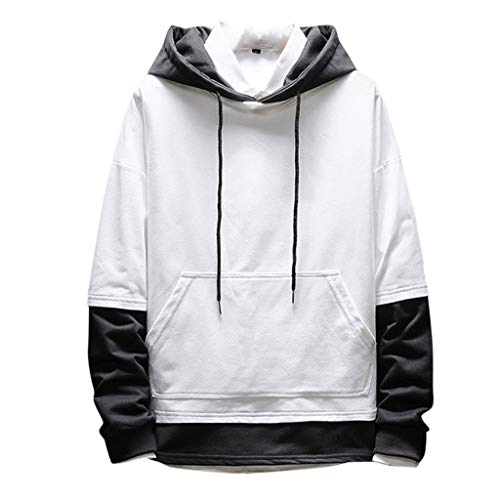 ZODOF Sudadera Hombres con Capucha Casual Moda Patchwork Capucha Mangas largas Sudadera Tops Hoodie Sweatershirt Abrigos Pullover,Blanco