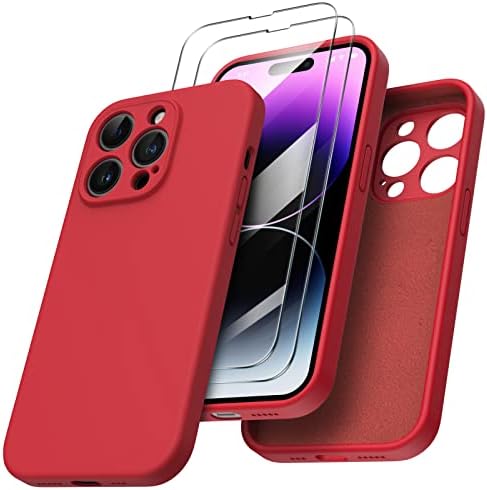 ORNARTO Compatible with iPhone 14 Pro Case 6.1 inch, with 2 x Screen Protector Liquid Silicone Gel Rubber Cover [Full Body] Shockproof Protective Phone Case for iPhone 14 Pro- Pastel Lilac