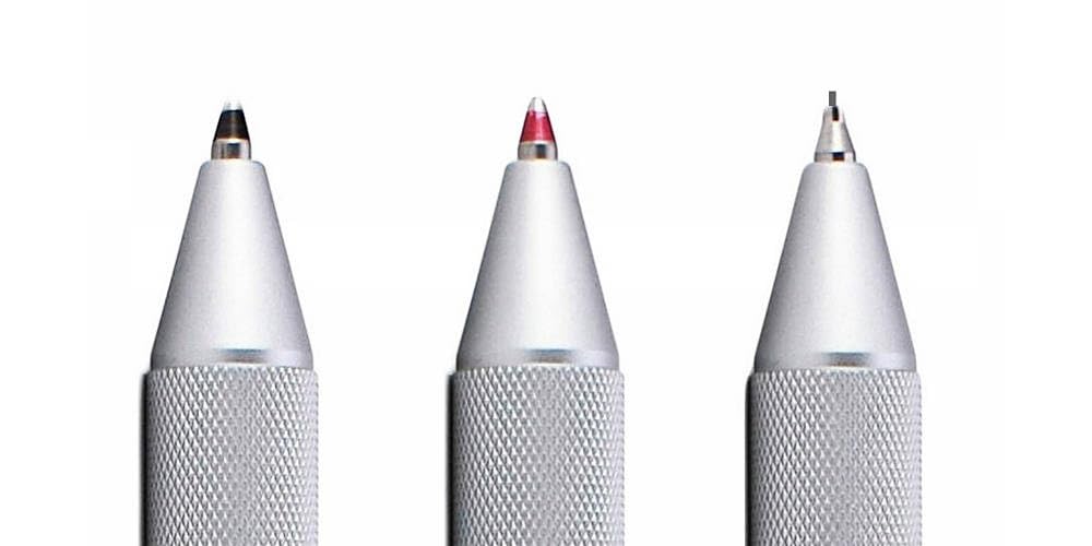 rOtring 600 penne multicolore 3 in 1 e portamine | penna a sfera nera e rossa, punte meccaniche (0,5 mm) | custodia in velluto rosso per protezione della punta