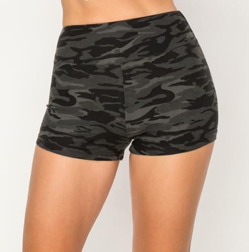 Image of ALWAYS Women Workout Yoga Shorts - Premium Soft Solid Stretch Cheerleader Running Dance Volleyball Short Pants Black Camo 153 XS