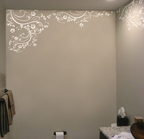 Vinilo decorativo de pared con diseño floral blanco 100 in x 29 in miniatura 2