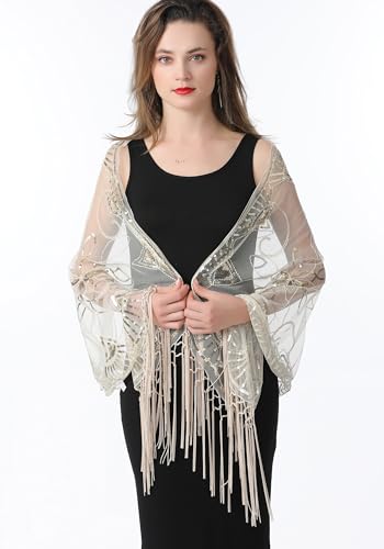 Women's Shawls and Wraps for Evening Dresses 1920s Shawl Sequin Beaded Cape Flapper Cover Up Bridal Shawl2