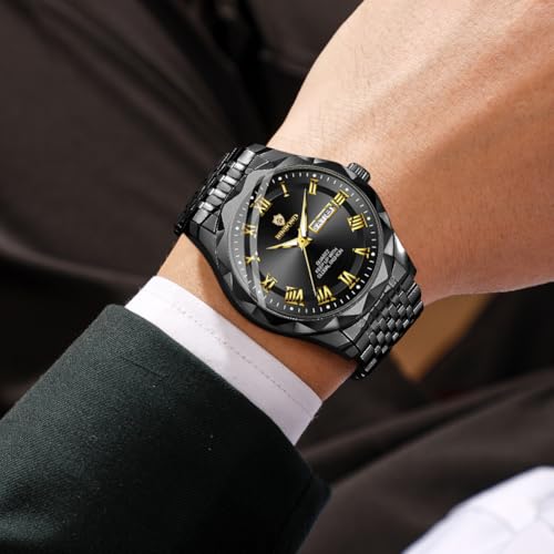 Image of BINBOND Men's Watch Luxury Business Dress Analog Quartz Stainless Steel Casual Date Wrist Watches for Men Easy Read Roman Numeral Large Dial Waterproof Luminous