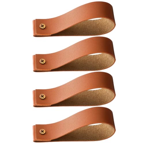 Angoily Curtain Rod Leather Strap Holder, 4 PCS Brown Hooks Wall Mounted for Hanging, Wall Strap