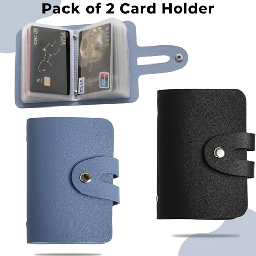 Image of Kraptick Card Holder Wallet - Slim Credit Card Holder, Visiting Card Organizer, Multi Slot Pocket Card Wallet with Secure Closure, Compact Travel Card Case (Blue&Black)