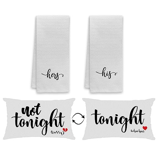 His And Hers Bath Towels Set Hand Towels Set Of 2,Tonight Not Tonight Reversible Throw Pillow Case 12″×20″,Funny Wedding Engagement Valentine's Gifts For Couples Wife Husband Bride Groom(3 Pcs) #TOP29