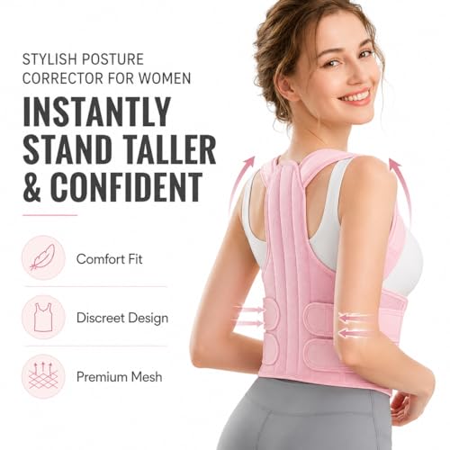 BaPosture Corrector for Women, Breathable Back Brace for Slouching & Upper Back Pain Relief, Invisible Under Clothes Shoulder Straightener with 4 Support Stays & Anti-Chafing Padded Straps, Pink (pink S) — view 2