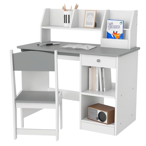 ZONEKIZ Kids Desk and Chair Set with Storage, for Ages 5-8 Years, 2 Piece Children Table and Chair...