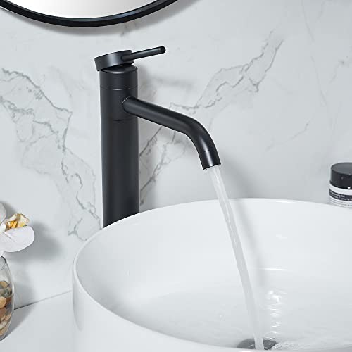 Hotis Modern Matte Black Vessel Sink Faucet, 360 Swivel Vessel Faucets For Sink 1 Hole, Tall Body Single Handle Mixer Spout Stainless Steel With Pop Up Drain #TOP5