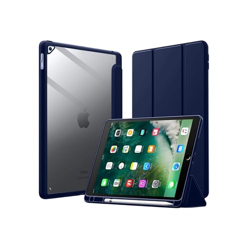 iPad 9.7 ケース 6世代/5世代用 シリコンカバー 三つ折スタンド オートスリープ機能 (紺青)