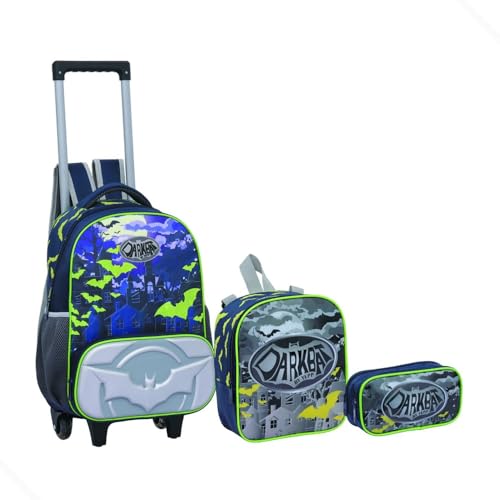 Kit Mochila Bolsa Escolar Rodinha em Gel Meninos Crianças Juvenil com Lancheira Térmica e Estojo (Verde)
