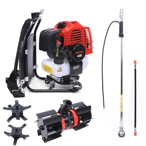 FXEIPOL Backpack Grass Trimmer, 1.7HP 2-Stroke Gas Powered Brush Grass Trimmer Cutter, 43CC Lawn Mower with Toolkit, Gas Powered Backpack Garden Rototiller Lawn Mower for Parks