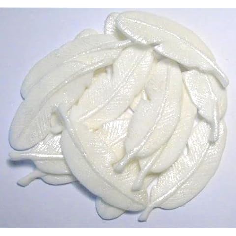 12 Glittered Edible Feathers Cake Toppers (White) Cover